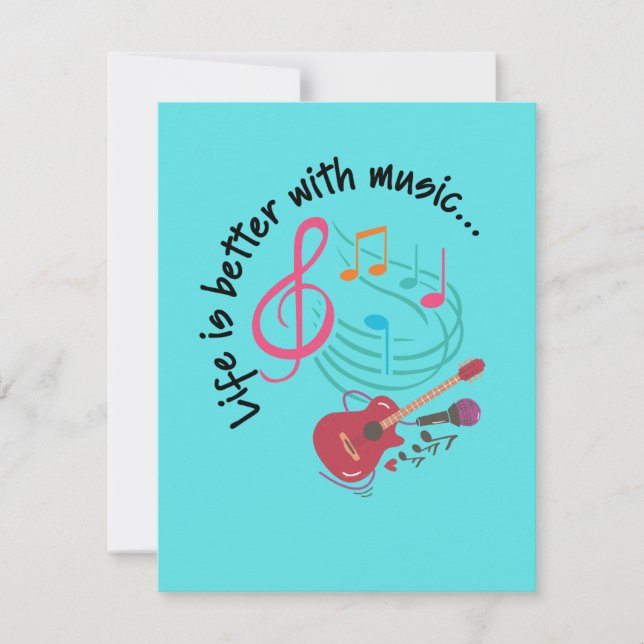 Life is Better with Music" Cute Guitar & Notes Gre (Front)
