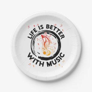 Life Is Better With Music Notes Musician Music Lov Paper Plate