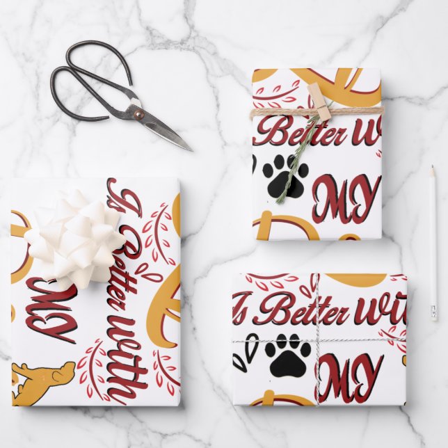 Life Is better With My Dogs Wrapping Paper Sheet (Front)