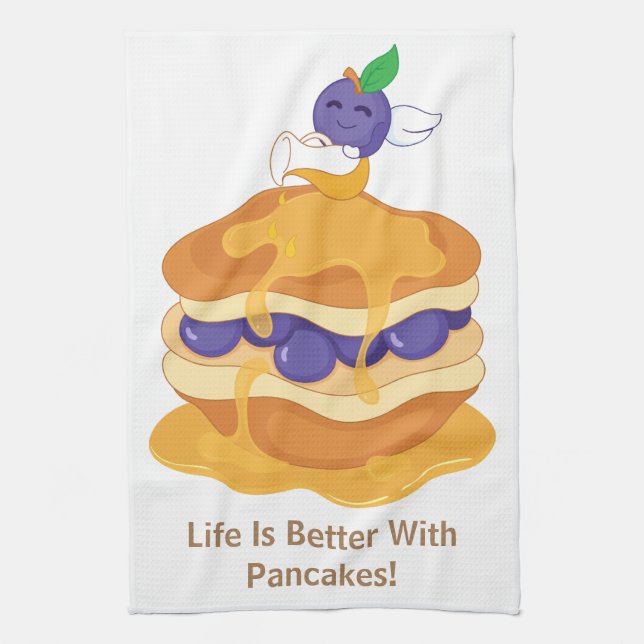 Life Is Better With Pancakes Cute Funny Humourous Tea Towel (Vertical)