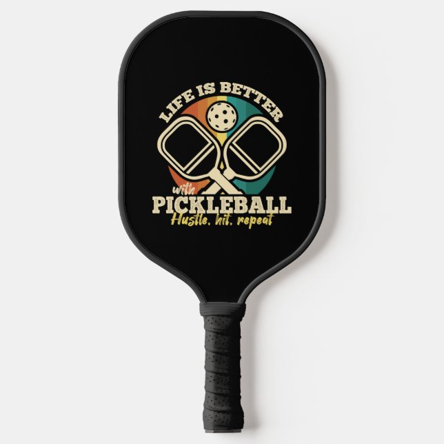 Life is Better With Pickleball Retro Graphic Style Paddle (Front)