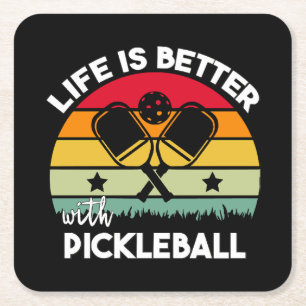 Life is Better with Pickleball Square Paper Coaster