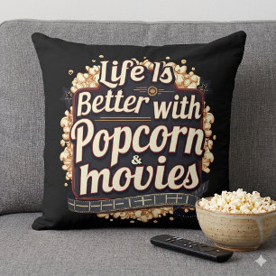 Life Is Better with Popcorn & Movies Retro Design Cushion