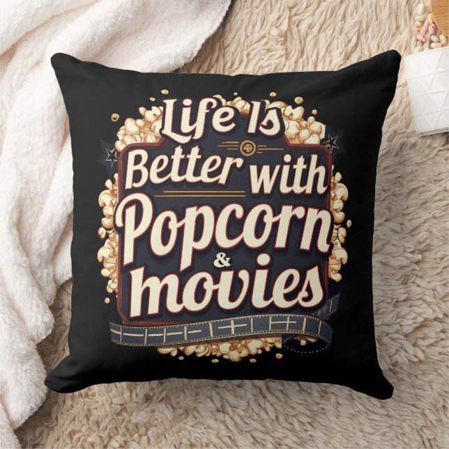 Life Is Better with Popcorn & Movies Retro Design Cushion (Blanket)