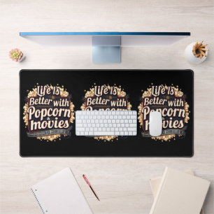 Life Is Better with Popcorn & Movies Retro Design Desk Mat