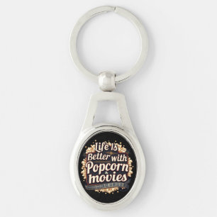 Life Is Better with Popcorn & Movies Retro Design Key Ring