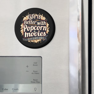Life Is Better with Popcorn & Movies Retro Design Magnet