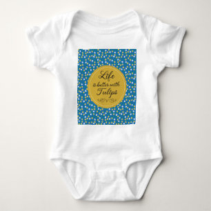 Life is better with Tulips - Blue yellow pattern Baby Bodysuit