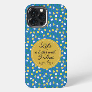 Life is better with Tulips - Blue yellow pattern iPhone 13 Pro Max Case