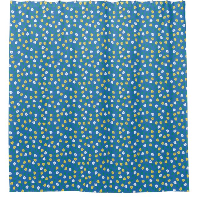 Life is better with Tulips - Blue yellow pattern Shower Curtain (Front)