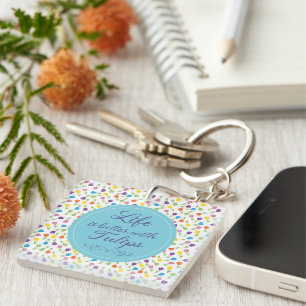 Life is better with Tulips - Colourful pattern Key Ring