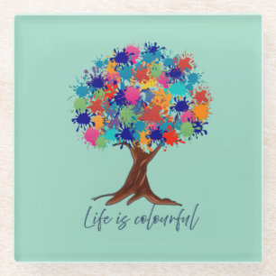 Life Is Colourful Paint Splatter Tree Drink glass Coaster