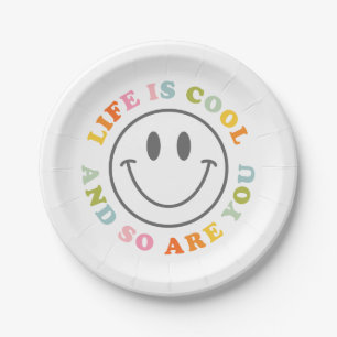 Life Is Cool Happy Smiling Face Emoji Paper Plate