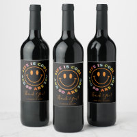 Life Is Cool Happy Smiling Face Emoji Wine Label