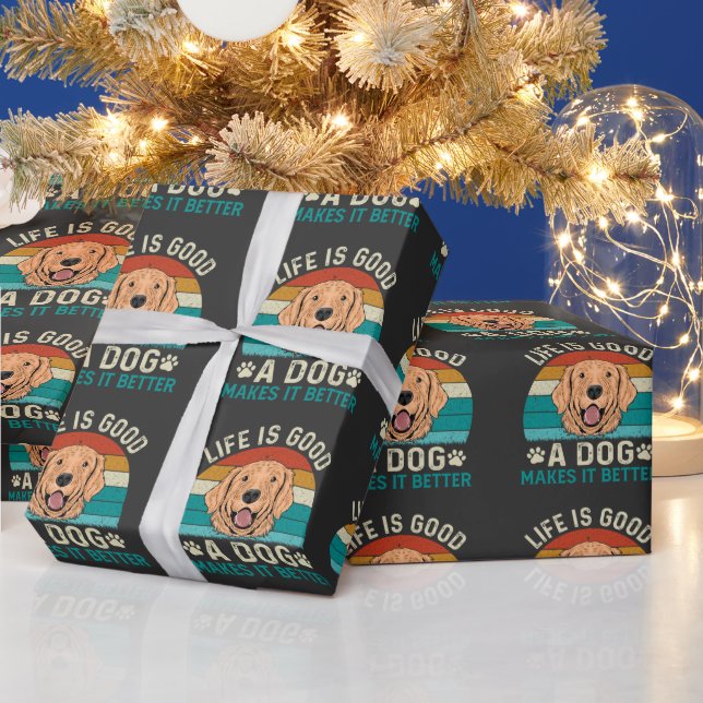 life is good a dog make it better wrapping paper (Holidays)
