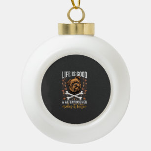 Life Is Good Affenpinscher Dog Crossed Bones Ceramic Ball Christmas Ornament