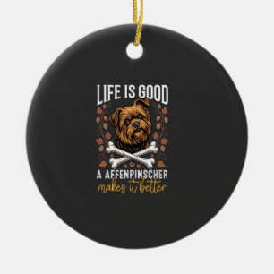 Life Is Good Affenpinscher Dog Crossed Bones Ceramic Tree Decoration