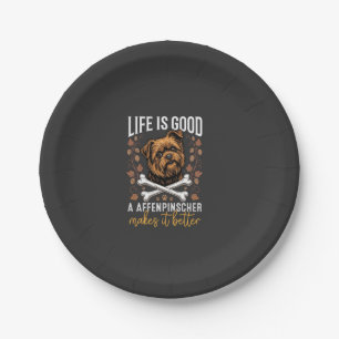 Life Is Good Affenpinscher Dog Crossed Bones Paper Plate