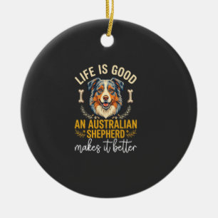 Life Is Good Australian Shepherd Dog Bone Ceramic Tree Decoration
