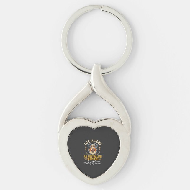 Life Is Good Australian Shepherd Dog Bone Key Ring (Front)