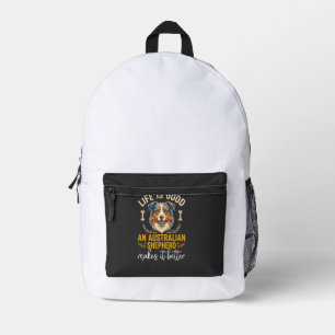 Life Is Good Australian Shepherd Dog Bone Printed Backpack