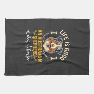 Life Is Good Australian Shepherd Dog Bone Tea Towel