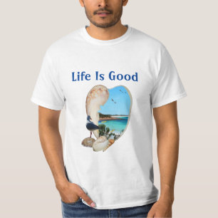 Life Is Good Beach Scene In Shell, T-Shirt