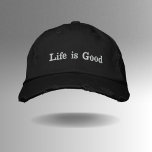 Life is Good  Embroidered Hat<br><div class="desc">Embrace positivity with the "Life is Good" Embroidered Baseball Cap. Crafted from 100% cotton and garment-washed for ultimate softness, this six-panel, unstructured low-mid crown cap offers both comfort and style. The adjustable back closure ensures a perfect fit for all. Wear this cap as a daily reminder to focus on the...</div>