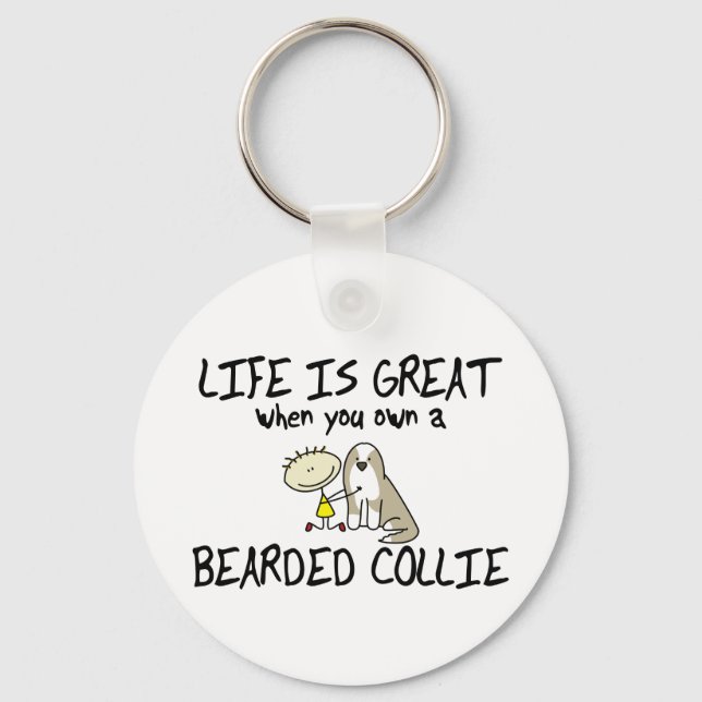 Life is Great Bearded Collie Keychain (Fawn) (Front)