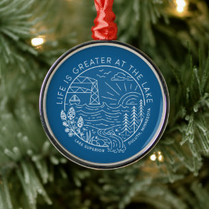 Life is Greater at the Lake – White and Blue Metal Tree Decoration