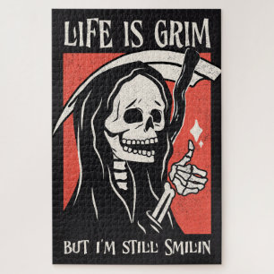 Life Is Grim Funny Grim Reaper Funny Sarcastic Pun Jigsaw Puzzle