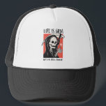Life Is Grim Funny Grim Reaper Funny Sarcastic Pun Trucker Hat<br><div class="desc">Embrace life's dark humour with our 'Life Is Grim, But I'm Still Smiling' t-shirt! Straight from the afterlife, this tee features a grinning Grim Reaper giving a thumbs up, a sarcastic nod to life's relentlessness. Navigate the twists of anxiety with a touch of positivity and a dash of macabre humour....</div>