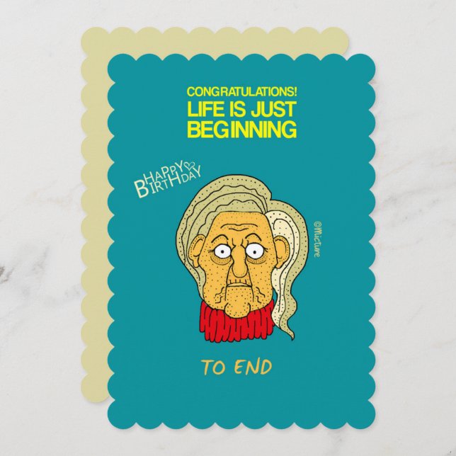 Life is just beginning old lady cartoon card (Front/Back)