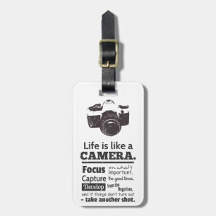 Life is like a camera quote, Black Grunge Luggage Tag