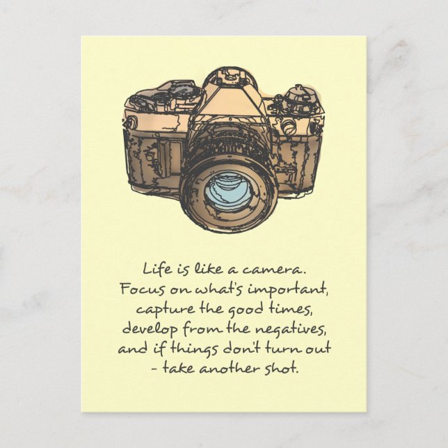Life is like a camera quote, indie postcard (Front)