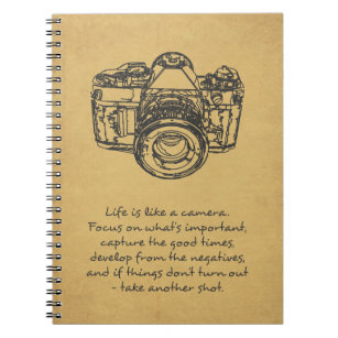 Life is like a camera quote, vintage notebook