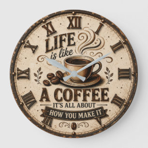 Life Is Like Coffee Inspirational Farmhouse Large Clock