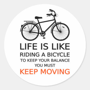 life is like riding a bicycle, word art, text classic round sticker