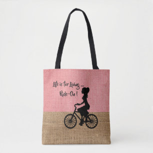 Life Is Living - Ride On Burlap Texture Background Tote Bag