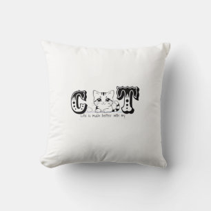 "Life Is Much Better With My Cat – Cute Cat Design Cushion