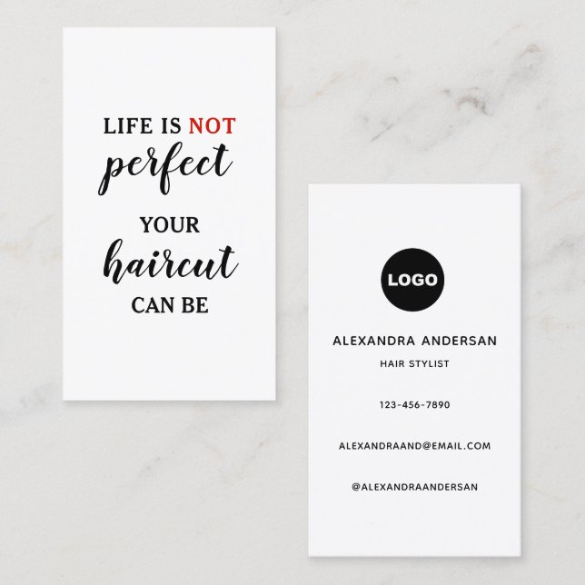 Life Is NOT Perfect Modern Typography Hairstylist Business Card (Front/Back)