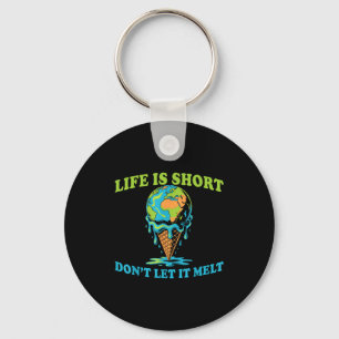 Life is short don't let melt earth globe ice cream key ring