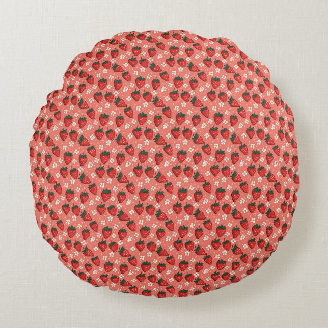Life Is Short, Eat Strawberries First Round Cushion (Front)