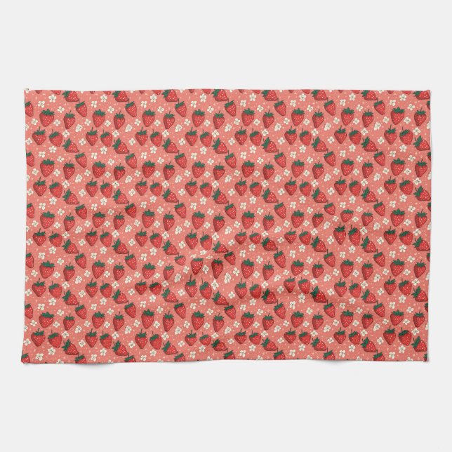 Life Is Short, Eat Strawberries First Tea Towel (Horizontal)