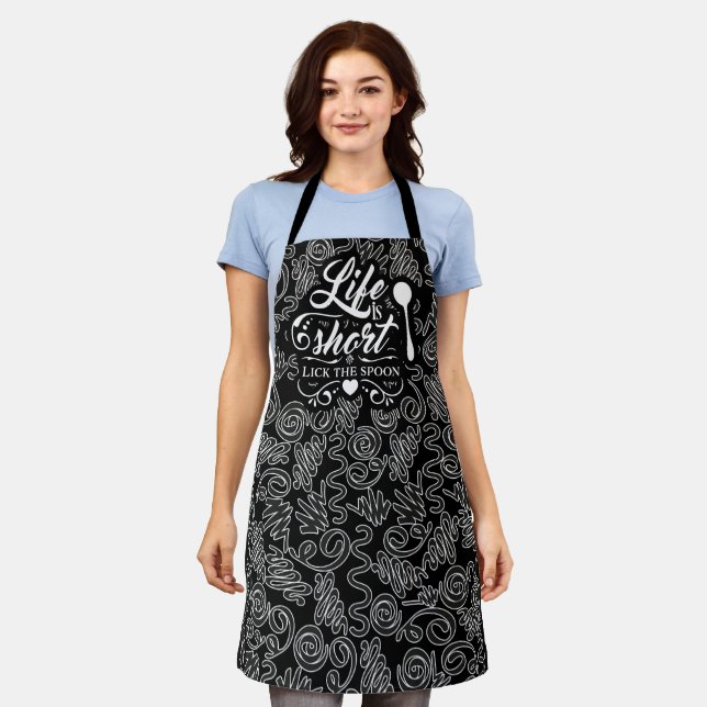 Life is Short Lick the Spoon Doodles in Black Apron (Worn)