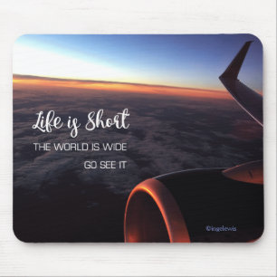 Life is short...Sky Clouds Wings Inspirational Mouse Pad
