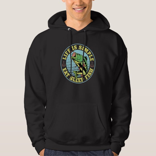 Life Is Simple Eat Sleep Fish Fisherman Themed Men Hoodie (Front)
