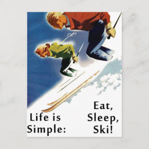 Life is Simple Eat Sleep Ski Postcard