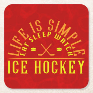 Life Is Simple Eat Sleep Watch Ice Hockey Square Paper Coaster