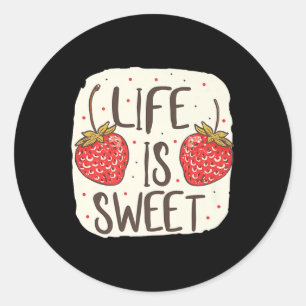 Life Is Strawberry Sweet Outfit For Boys And Girls Classic Round Sticker